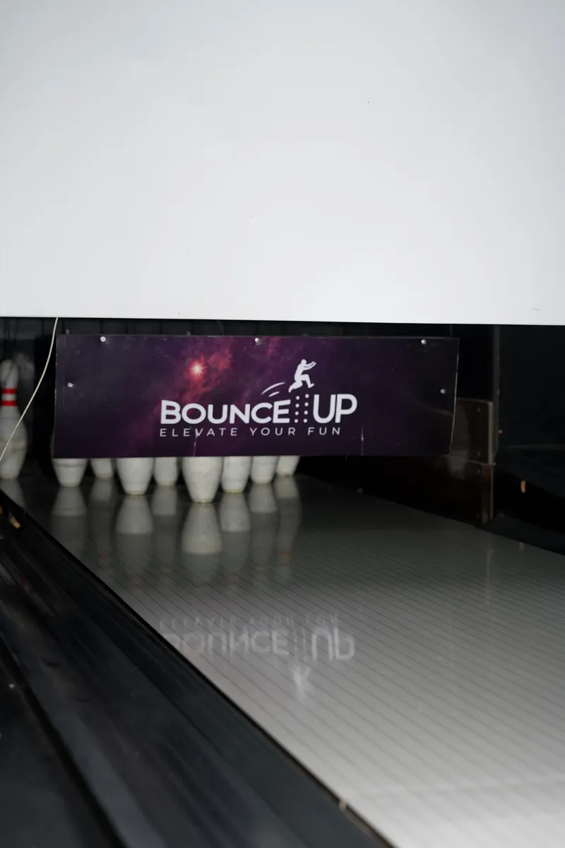 The interactive bowling lanes under the BounceUp banner